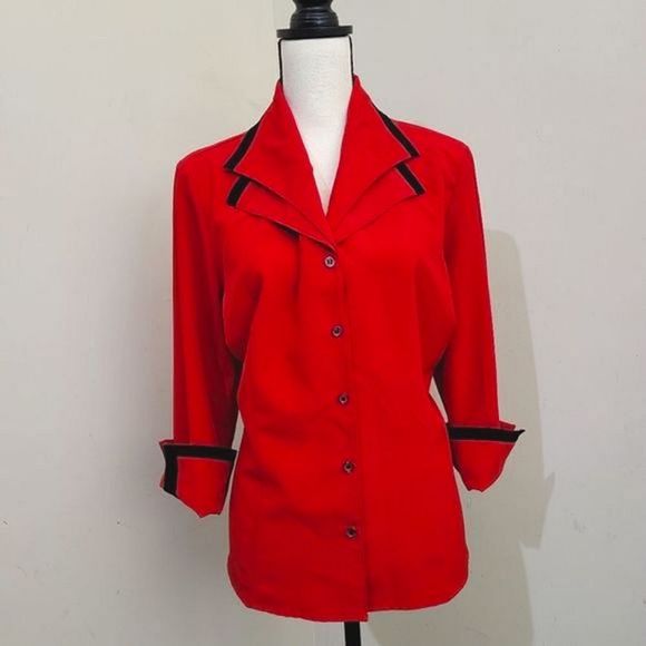 Covington Tops - vintage COVINGTON Double Collar Contrasting Trim Button Down Shirt, size XL, Red